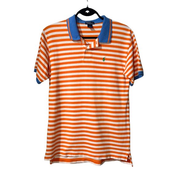 Vintage Ralph Lauren Polo Rugy Shirt Boys XL – White Orange Stripe, Blue Collar - Picture 4 of 13